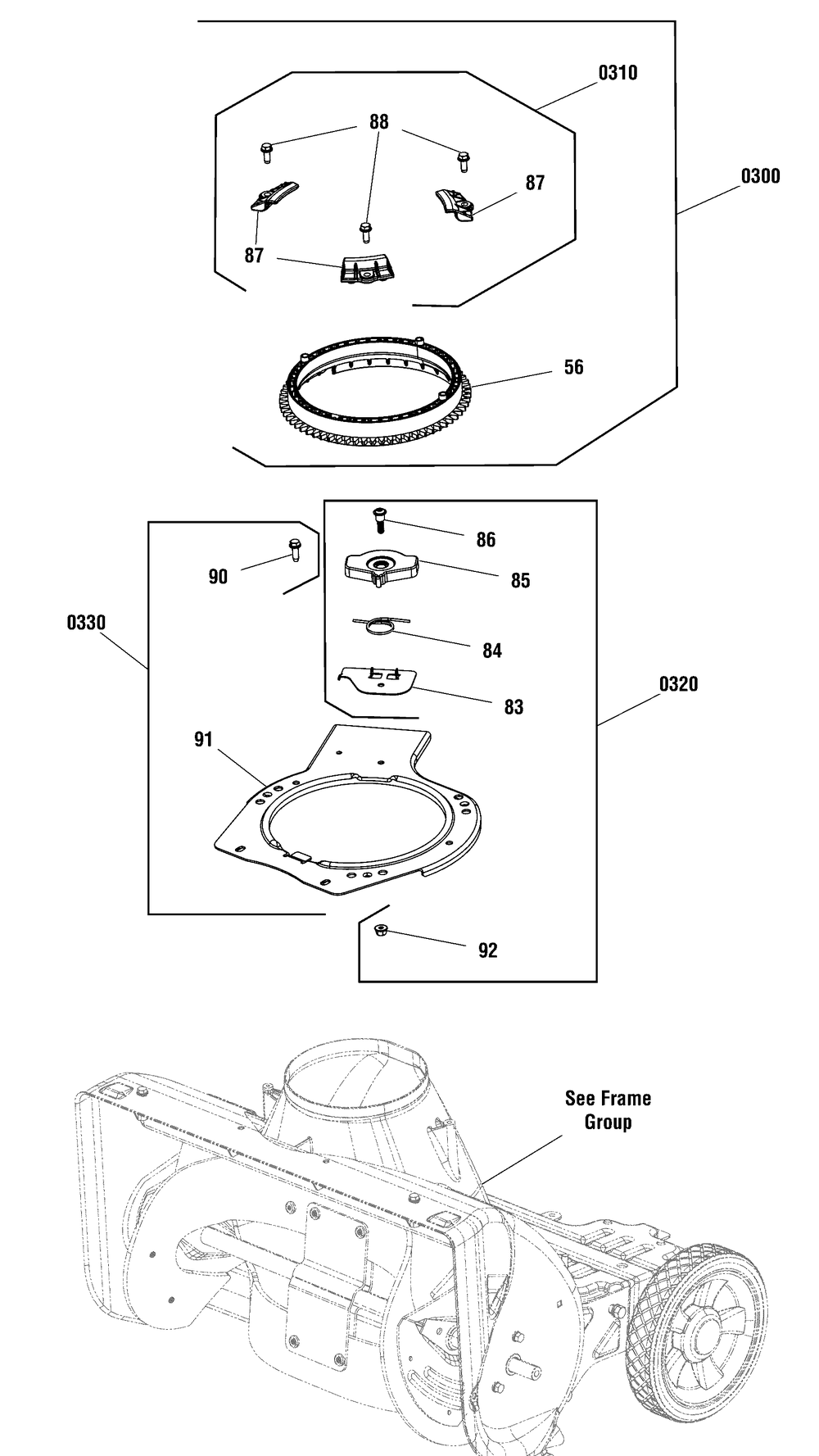 Chute Rotation Group - Manual Diagram and Parts List for 1697350-00-SS22EL 2020 Briggs and Stratton Snow Blower